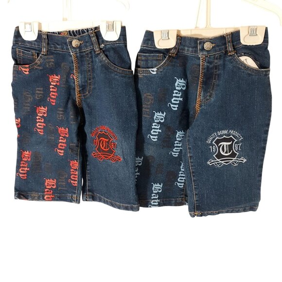 Trendy Baby Girl Denim Jeans Lot 18M Blue With Graphic Text & Embroidery Stylish - Picture 5 of 5